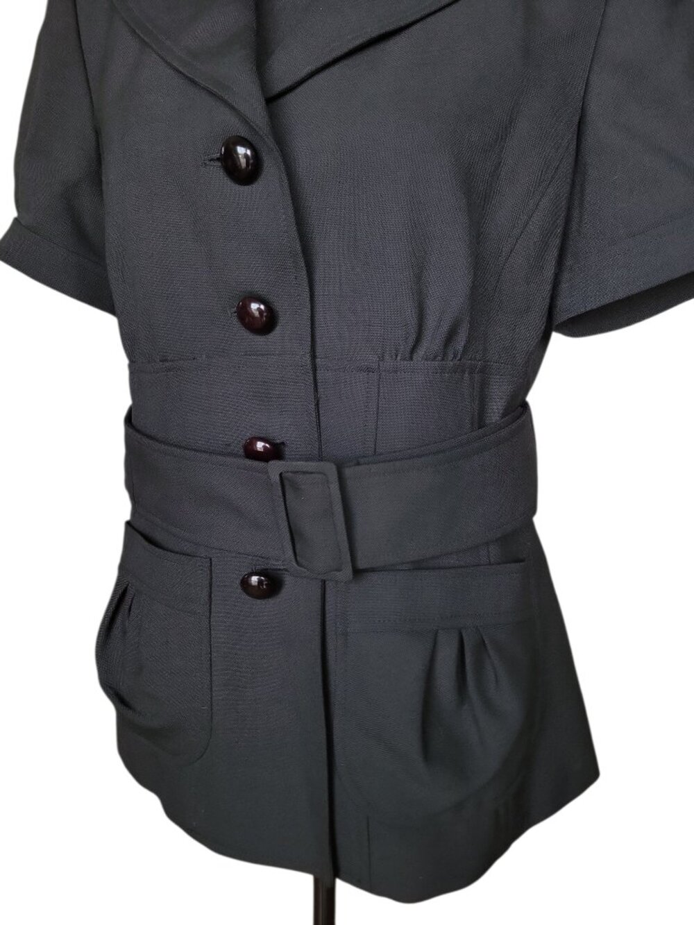 Anne Klein Black Belted Button Front Blazer Top Women's Size 10 - Picture 4 of 7